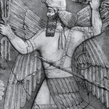 Assyrian stone relief of Ninurta from the temple at Kalhu